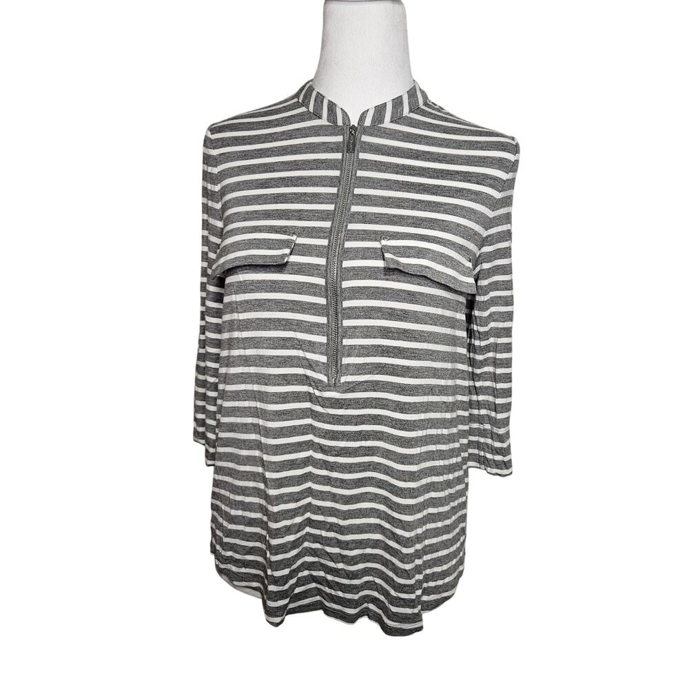 Calvin Klein Small Grey And White Striped Shirt With Faux Pockets